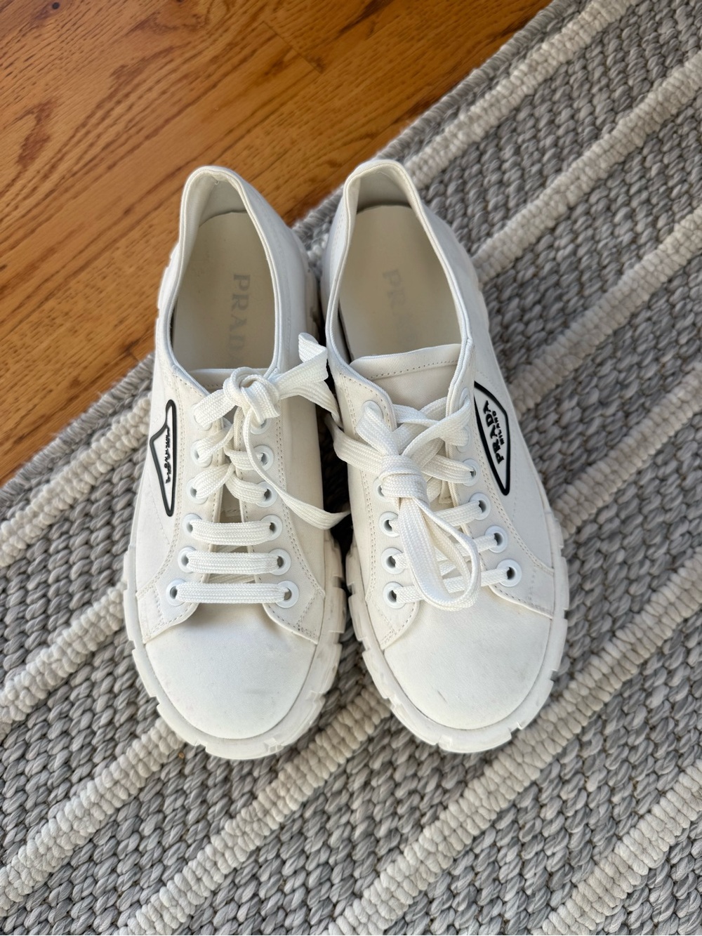 Prada White Platform Canvas Low-Top Sneakers - Picture 4 of 4